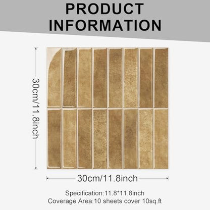 10 Sheets Thicker Design Peel and Stick Backsplash, Self Adhesive Wall Tiles, Stick on Backsplash for Kitchen and Bathroom, 11.8"x11.8", Light Brown - color: Light Brown