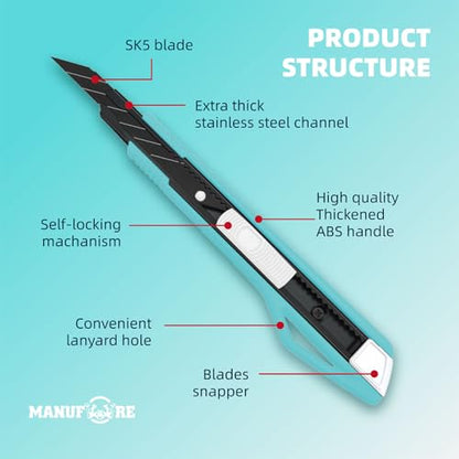 MANUFORE 5pcs 9mm Snap-off Knives with 30-Degree Precision Blade - size: 5pcs blue knife
