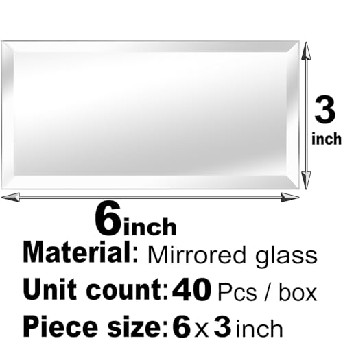 40 Pcs Peel and Stick Beveled Mirror Glass Tile.6x3 Inch Mirror Backsplash Tiles. Cute Mirror Strip Tile for Kitchen, Bathroom Wall. 40 Pcs - size: 6x3 Inch ( 40 Pack )