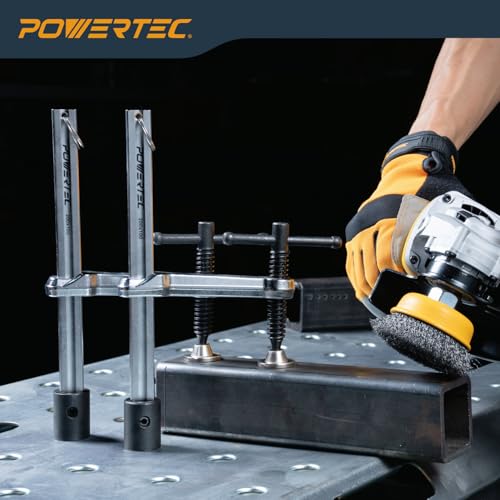 POWERTEC 2PK Welding Clamp with T-Handle – 8" Max Opening, 4" Throat Depth – Fits 5/8" (16mm) Welding Table Holes, Heavy-Duty Workbench Screw Clamp for Welding & Fabrication (72244-P2) - size: 8 Inch Bar Clamps for Welding (2PCs)