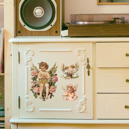 Peacoblue Vintage Angels Rub On Transfers for Furniture Craft 6"x12" - style: Vintage Angels