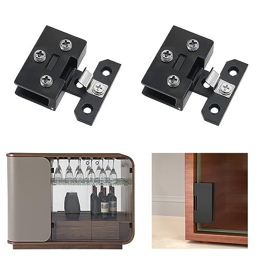 AWEN 2 Pcs Glass Doors Hinge Cupboard Showcase Wine Cabinet Clamp Ambry Gate Hinges Replacement Parts, Black - color: Black（K844-2PCS)