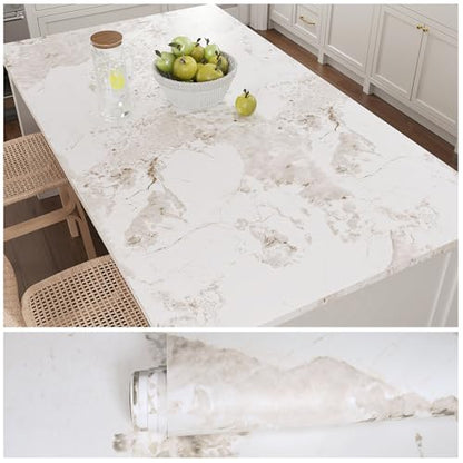 VEELIKE Matte White Marble Contact Paper for Countertops Peel and Stick Kitchen Countertop Contact Paper 118''x32'' Wide Marble Wallpaper Peel and Stick Removable Countertop Paper for Bathroom Desk - size: 32" x 118"