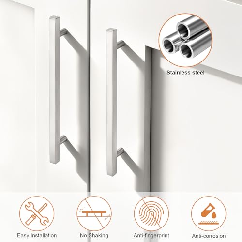 Probrico Brushed Nickel Cabinet Pulls & Handles 7.5" CC Square 5 Pack - color: Brushed Nickel, size: Hole Center: 192mm(7.5inch)