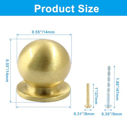 Jiozermi 4 Pack Mini Round Solid Brass Knobs, Gold, 5/9 Inch - color: Gold, size: 5/9 Inch(14mm)