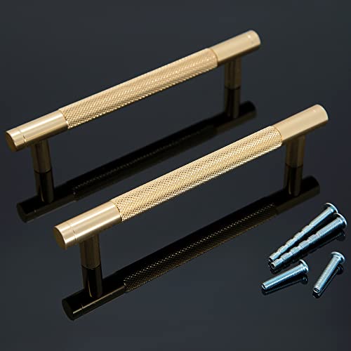 6" Length Knurled Cabinet Pulls 12 Pack - 5" Hole to Hole, Golden - color: Gold, size: 128mm | 5 inch C/C