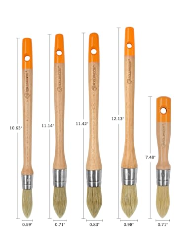 ROLLINGDOG Trim Paint Brushes 5PC Round Trim Brushes - color: Wooden Handle 5pc Set
