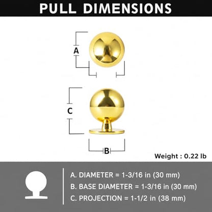 Polished Gold Cabinet Knobs, 1-1/8 Inch, Set of 12, Modern Zinc Alloy Round Design for Drawers, Dressers, Vanities - color: Polished Gold, size: 1 1/8" Diameter