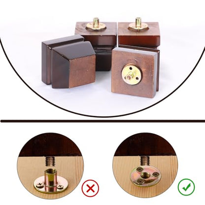 Wood Legs for Furniture 3 inch Heavy Duty Sofa Legs Square Brown Bed Legs Pack of 4, Mid Century Chair Feet, Sofa Replacement Parts, Dresser Leg Sideboard Recliner Couch Riser - color: Brown, size: 3"H*3.15"W