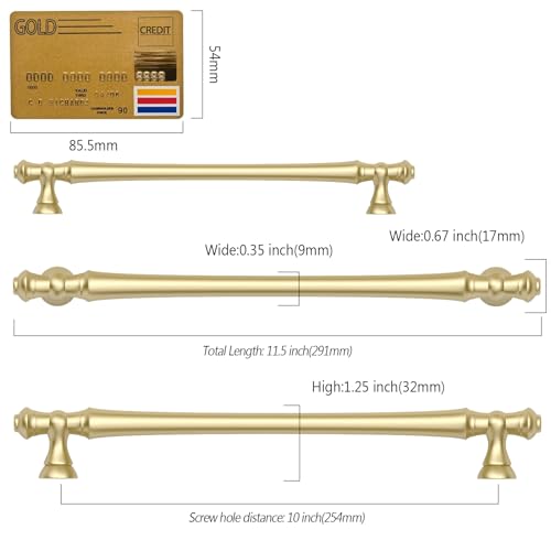 Amerdeco 10 Pack Brushed Gold Cabinet Pulls 10" - color: Brushed Gold, size: 10" hole center