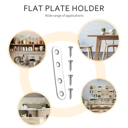 Mending Plates Flat Brackets, 12Pcs Stainless Steel Straight Brace Brackets