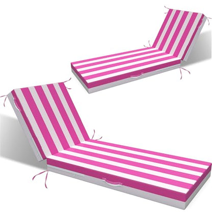 L'AGRATY Chaise Lounge Chair Waterproof Cushion Set of 2 Outdoor for Pool - color: Pink White