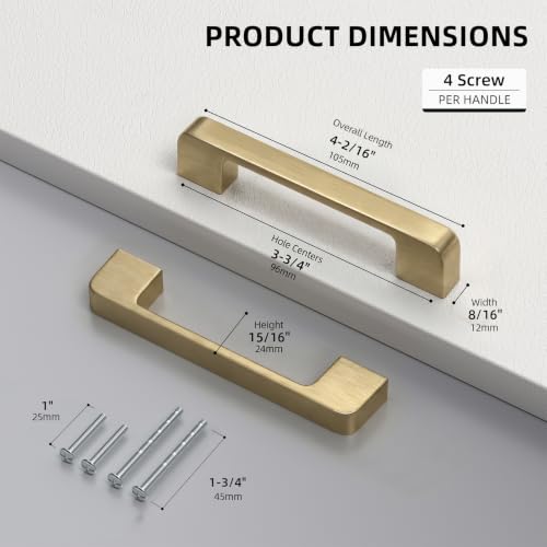 Champagne Bronze Cabinet Pulls 3-3/4 Inch Bronze Cabinet Handles - color: Champagne Bronze, size: 3-3/4 Inch (96 mm) Hole Centers
