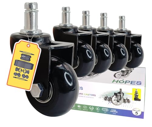 HOPES Office Chair Wheels Replacement Set of 5 – Heavy Duty Rubber Casters, Smooth & Quiet Rolling for Hardwood Floors and Carpet, Universal Stem, No Floor Mat Needed (Black, 2inch-660lbs) - color: Black, size: 2inch-660lbs