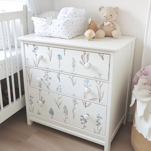 Wudnaye Floral Peel and Stick Wallpaper Beige Contact Paper 16.9’’×196.8’’ - color: Blue, size: 16.9" x 196.8"