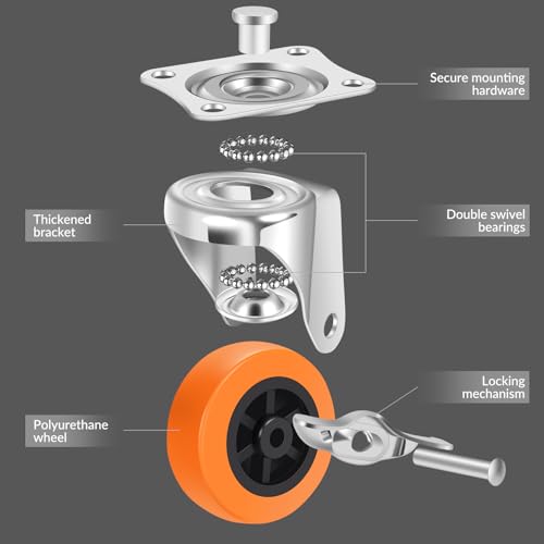 Caster Wheels, 2.5 Inch Casters Set of 8, Heavy Duty Caster with Brake - style: Orange-2.5"8pack