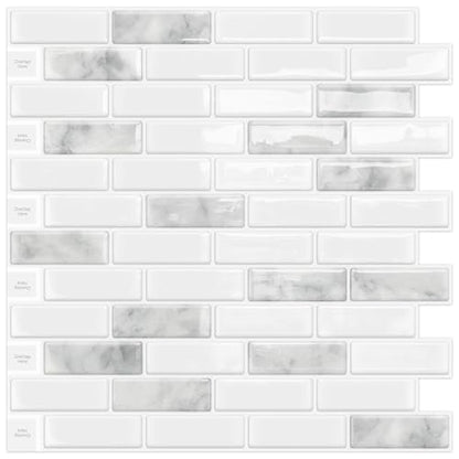 DEWOO Peel and Stick Backsplash 3D Self Adhesive Wall Tiles 10 Sheet - color: Marble Grey