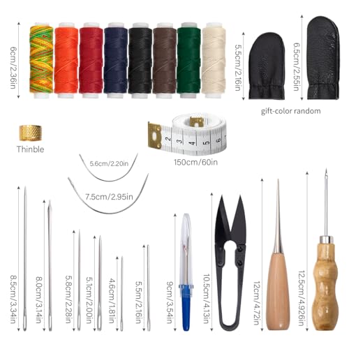 WUTA Leather Sewing Kit, Leather Stitching Kit with Sewing Awl, Needles, Waxed Thread, Upholstery Repair Kit, Heavy Duty Sewing Tools for Hand Stitching Car Seats, Sofa, Carpets, Shoes, DIY Craft - color: Set c