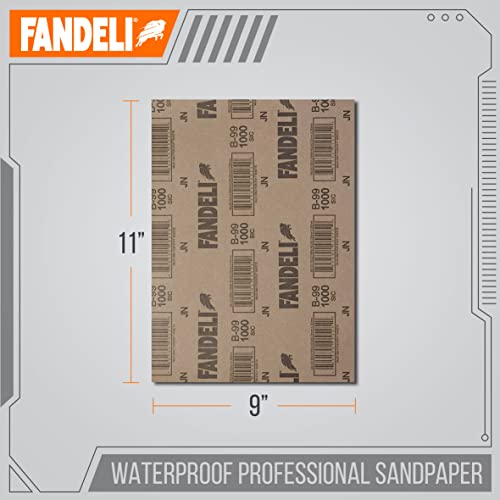 Fandeli | Waterproof Sandpaper | 1000 Grit | 25 Sheets 9'' x 11'' | For Car Polishing, Wood Furniture Sanding and Metal Sanding | Water Resistant - style: 1000 Grit