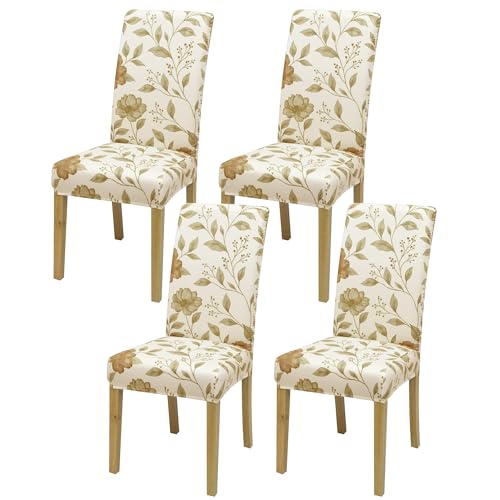 Dining Chair Covers, Stretch Seat Covers, Washable Furniture Protector - color: Brown Variegated Leaves, size: ‌Milk Silk