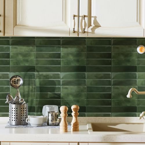 Peel and Stick Backsplash Tile for Kitchen, 10 Sheets, 11.42''x9'' - color: Green
