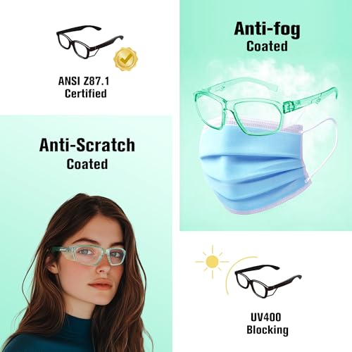 ProtectX Stylish Safety Glasses Anti-Fog Scratch Jade Clear - 2PC - color: 2 Pack Jade