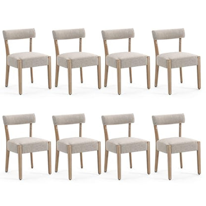 ZJhome Dining Chairs,8 Pack Mid-Century Modern Wooden Kitchen Chairs with Linen Upholstery - Low-Back Woven Design for Kitchen & Dining Room,Oatmeal Fabric - color: Oatmeal Fabric, size: Set of 8