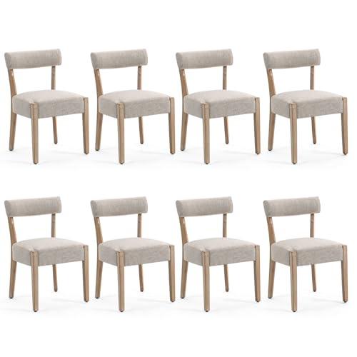 ZJhome Dining Chairs,8 Pack Mid-Century Modern Wooden Kitchen Chairs with Linen Upholstery - Low-Back Woven Design for Kitchen & Dining Room,Oatmeal Fabric - color: Oatmeal Fabric, size: Set of 8