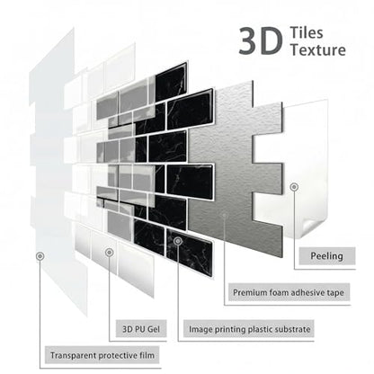 Arttown Peel and Stick 3D Wall Backsplash, 10-Sheet, 12" × 12" Black - color: Black Marble, size: 10PC 12"x12"