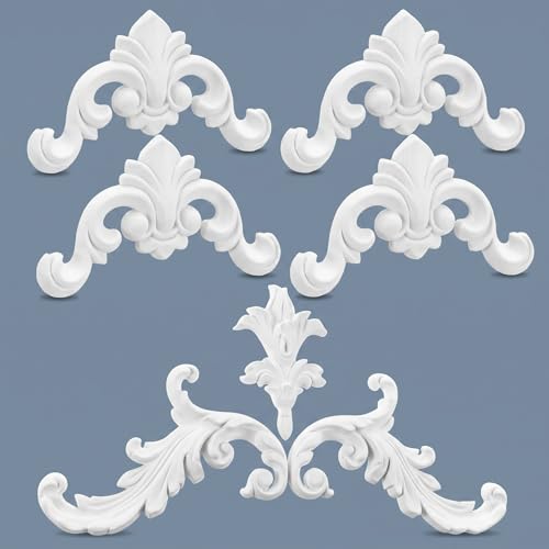 Set of 5 Baroque Style Carved Floral Appliques Onlays, Elegant - style: Elegant
