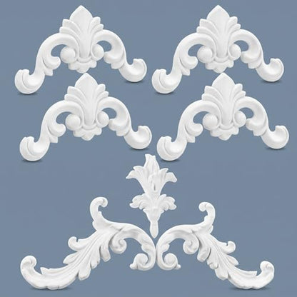 Set of 5 Baroque Style Carved Floral Appliques Onlays, Elegant - style: Elegant