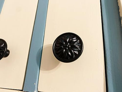 6-Pack Black Vintage Flower Cabinet Drawer Pulls Knobs, Flower Embossing, Dresser Handles, Single Hole