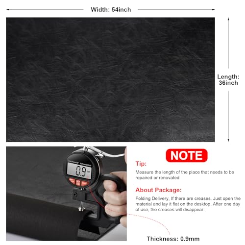 Faux Leather Fabric, Soft Synthetic PU Fabric Material, Thick Durable Synthetic Repholstery Leather Vinyl, Soft Touch Distressed DIY Crafts, Upholstery - Individual 1 Yards Cut 36" x 54"- Black - color: Black