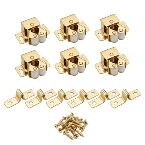 6 Pack Cabinet Latch, Cabinet Door Latch, Double Roller Catch for Cupboard Closet Door (Gold) - color: Gold