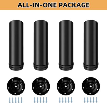 QLLY 8 Inch Adjustable Metal Coffee Table Legs, Heavy Duty Round Furniture Legs with 1” Leveling Feet for Ottoman, Bench, End Table and Sofa Replacement, Set of 4 (Black) - color: Black, size: 8 inch