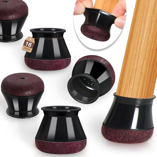 YOZON Chair Leg Floor Protectors Felt Silicone Caps Strengthen Bottom - color: Black-16pcs, size: Round Large