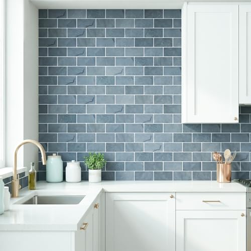 Arttown Peel and Stick 3D Wall Backsplash, 10-Sheet, 12" × 12" Marble Grey - color: Gray Marble, size: 10PC 12"x12"