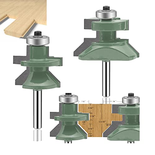 OLETBE Tongue and Groove Flooring Router Bit Set 1/4-Inch Shank 2 PCS Woodwork, V-Notch Wainscotting and Flooring Matched Woodworking Cabinet Router Bits Sets with Edge Banding(4)