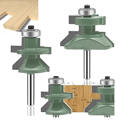 OLETBE Tongue and Groove Flooring Router Bit Set 1/4-Inch Shank 2 PCS Woodwork, V-Notch Wainscotting and Flooring Matched Woodworking Cabinet Router Bits Sets with Edge Banding(4)