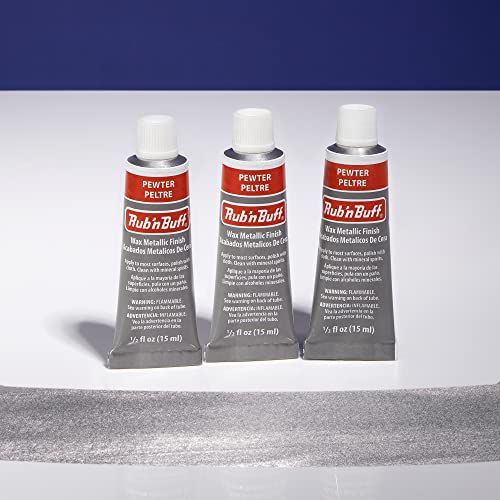 AMACO Rub n Buff Wax Metallic Finish - 3 Rub n Buff Pewter 15ml Tubes - Versatile Gilding Wax for Finishing Furniture Antiquing and Restoration - Rub and Buff Colors Set of Three