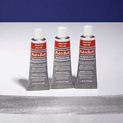 AMACO Rub n Buff Wax Metallic Finish - 3 Rub n Buff Pewter 15ml Tubes - Versatile Gilding Wax for Finishing Furniture Antiquing and Restoration - Rub and Buff Colors Set of Three