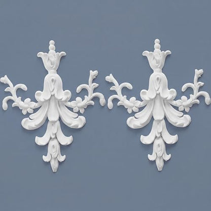 2 PCS Baroque Style Flower Carved Onlay Applique White PVC Appliques for Furniture Decorative 3D Symmetrical Furniture Decorative for Cabinets Dressers Mirrors DIY Home(Classic) - style: Classic