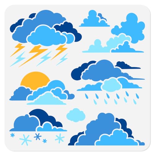 Cloud Lightning Stencil, Rain Reusable Painting Template - style: Clouds