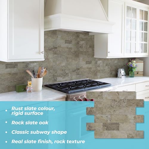 STICKGOO 10-Sheet Subway Tile Peel and Stick Backsplash, Rust Slate - color: Rust Slate