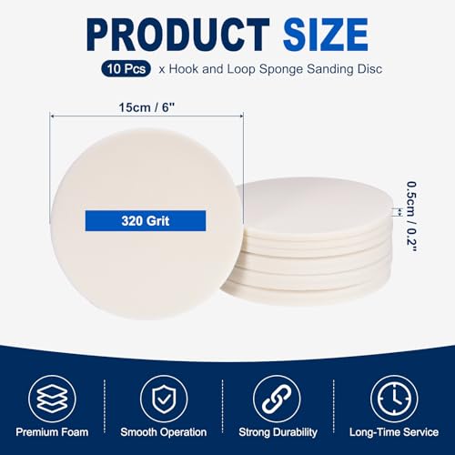 10Pcs 6 Inch Hook and Loop Sponge Sanding Disc, 320 Grit - size: 6 Inch 320 Grit