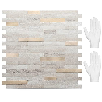 STICKGOO Peel and Stick Backsplash, PVC Wall Tiles Stick on Backsplash for Kitchen(10 Sheets, Beige with Metal Gold) - color: Beige with Metal Gold