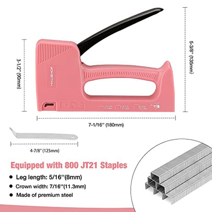 HAUSHOF Light Duty Staple Gun with 800-Count JT21 Staples & Stapler Remover - color: Pink