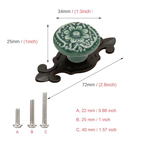 HUAMULAN 10 Pack Ceramic Knobs Cabinet Pulls Handle with Black Backplate - color: Green Knob + Black Base