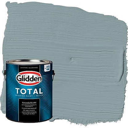 Glidden Total Interior Wall Paint & Primer All-in-One, Aqua Smoke/Aqua, Flat, 1 Gallon - color: Aqua Smoke, size: 128 Fl Oz (Pack of 1)