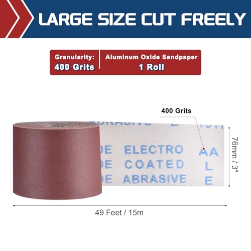 Sandpaper Roll 3Inch 49FT 400Grit Aluminum Oxide Emery Cloth Roll - size: 3 Inch x 49 Feet 400 Grits